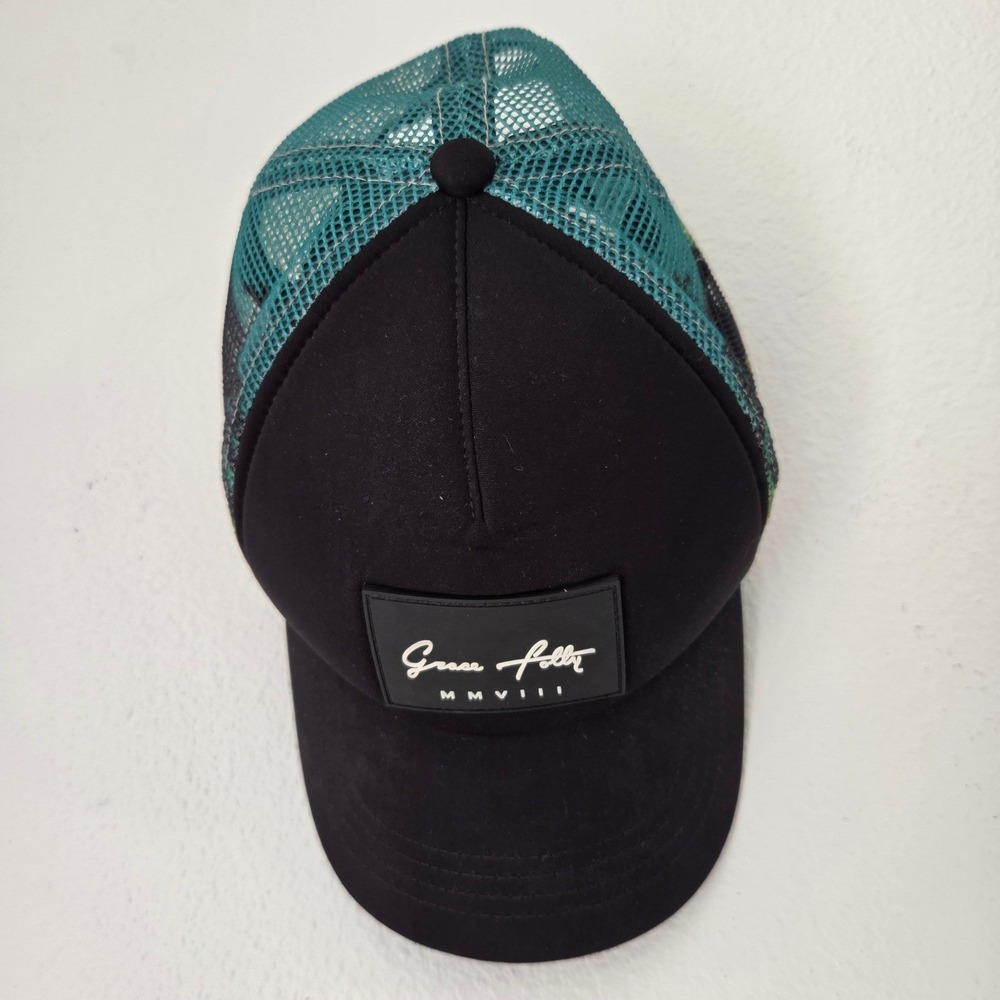 Grace Folly Mens Black Teal Yellow Gradient Mesh Snapback Trucker Hat MMVIII